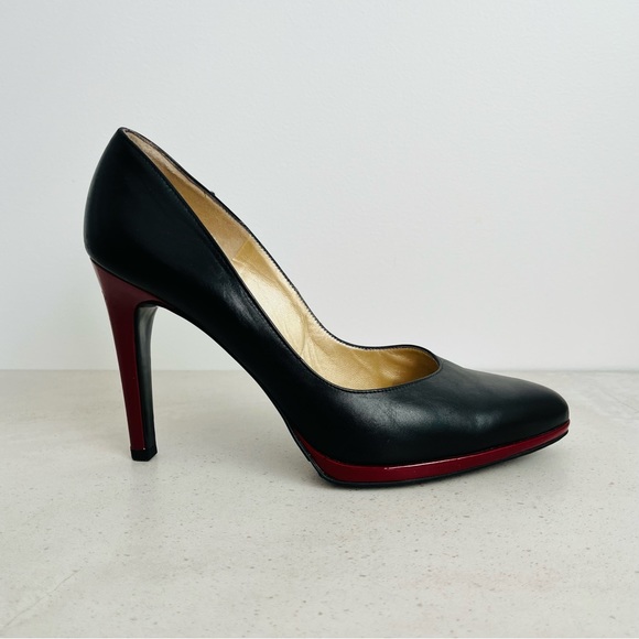 Peter Kaiser Black Full Leather High Heeled Shoes With Burgundy Heel Trim - Picture 5 of 7